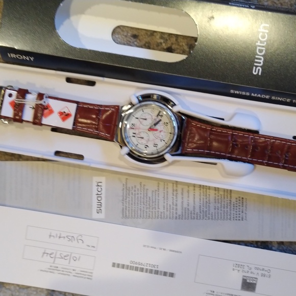 NWT SWISS SWATCH IRONY CHRONO BACK TO THE ROOTS BROWN LEATHER WATCH YVS414 - Picture 1 of 5